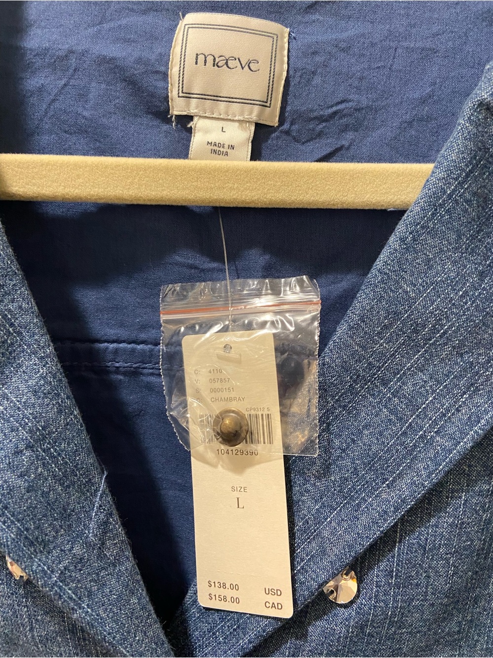 Maeve Blue Embellished Button-Down Shirt - Picture 2 of 3